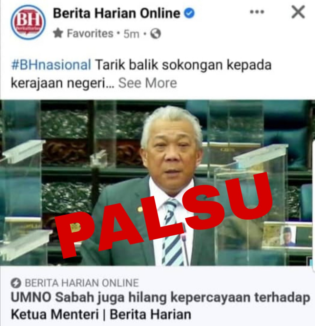Kenyataan media ‘UMNO Sabah hilang kepercayaan terhadap Ketua Menteri’ yang tular adalah palsu