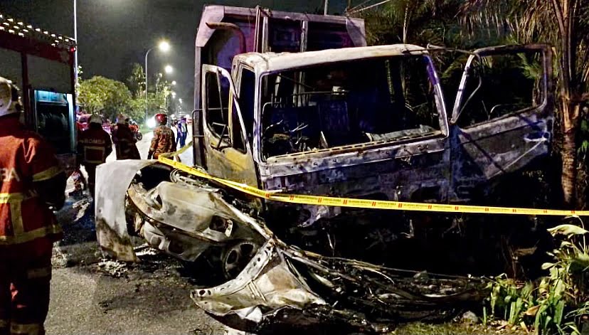 Dua beradik dan sepupu rentung kemalangan kereta, lori sampah