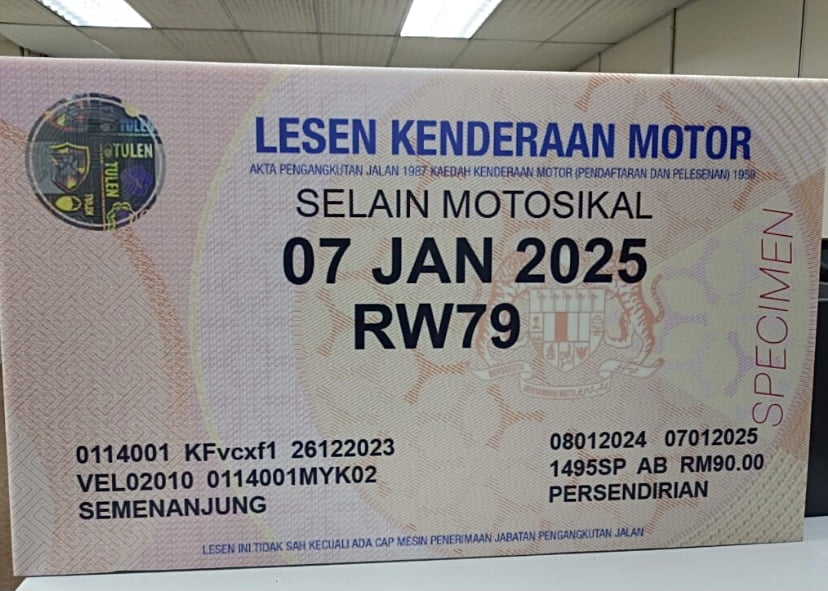 Bentuk baharu cukai jalan, lesen memandu fizikal 