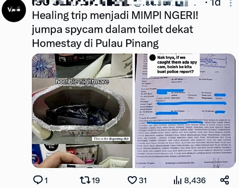 Wanita dakwa jumpa kamera tersembunyi dalam tandas inap desa 