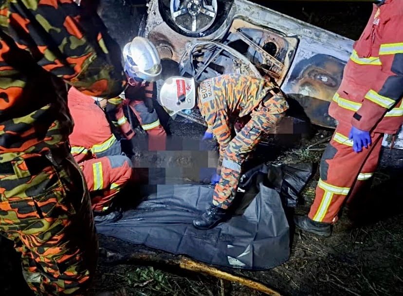 Lelaki rentung dalam kebakaran kereta terbabas