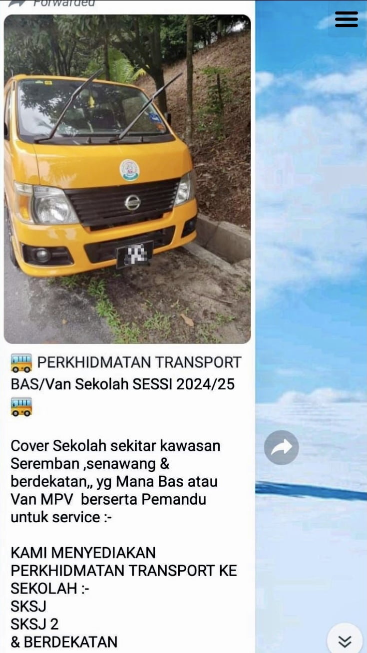 Perkhidmatan van sekolah pun jadi sasaran ‘scammer’