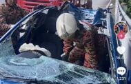Kereta dihempap tayar lori tercabut