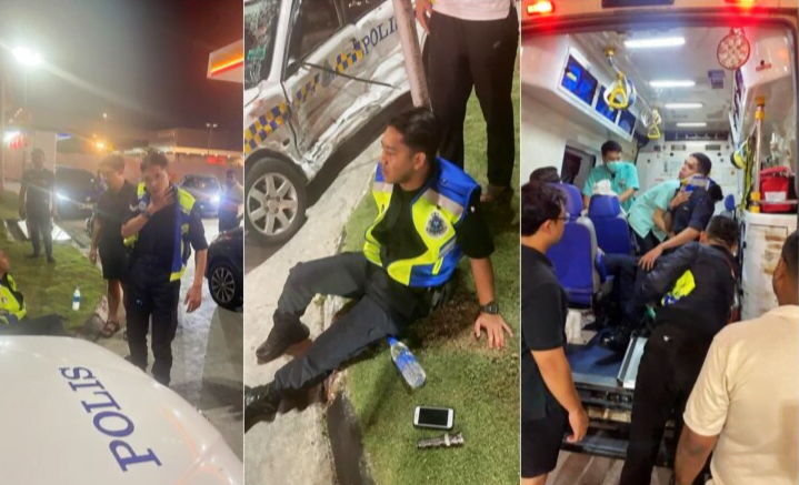 Kereta polis dilanggar, dua anggota cedera