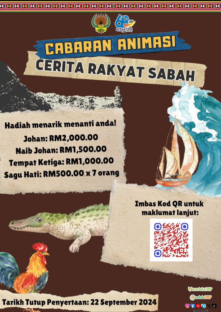 Cabaran Animasi Cerita Rakyat Sabah DBP dibuka sehingga 22 Sept