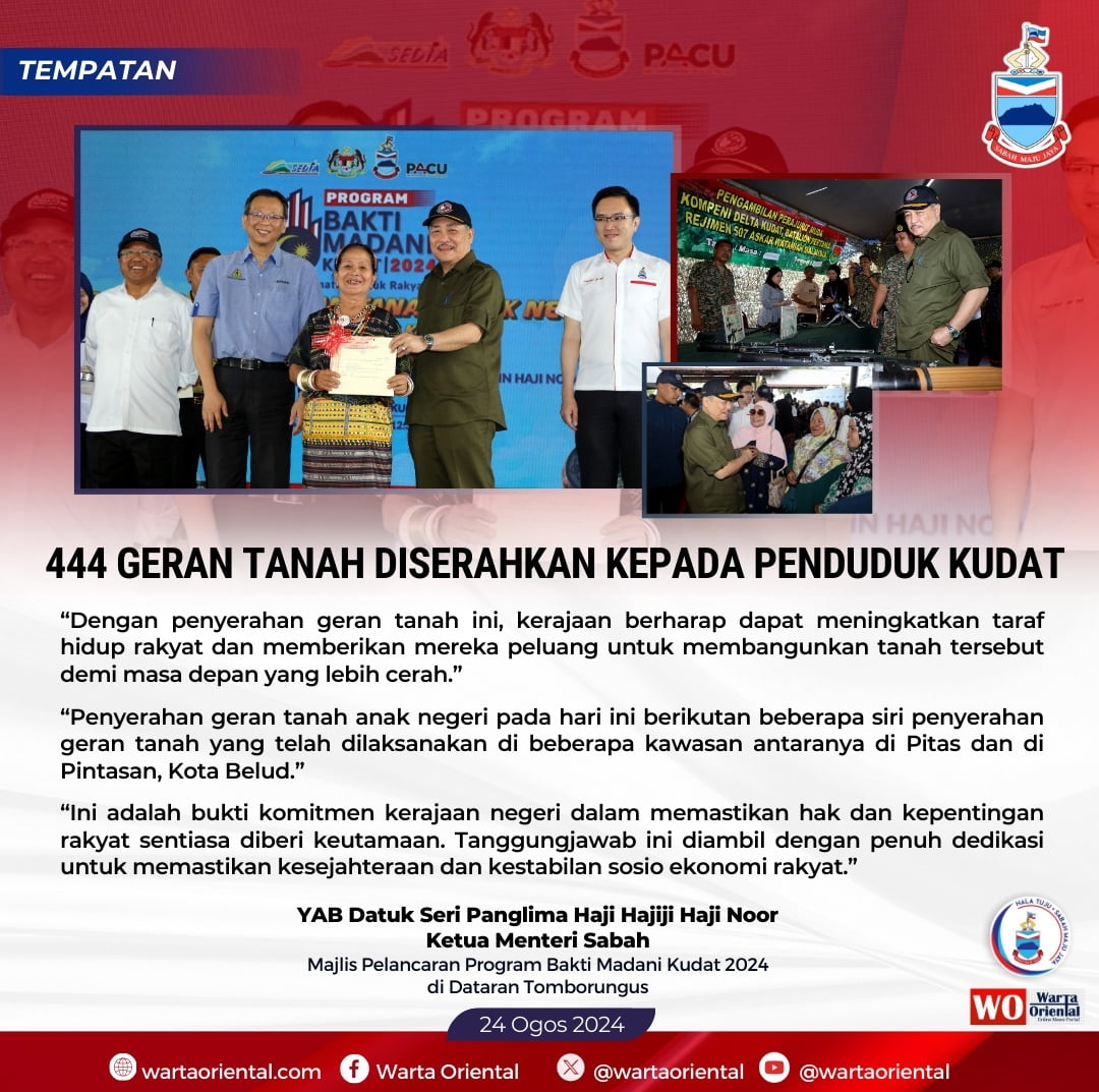 444 geran tanah dikeluarkan kepada penduduk Kudat