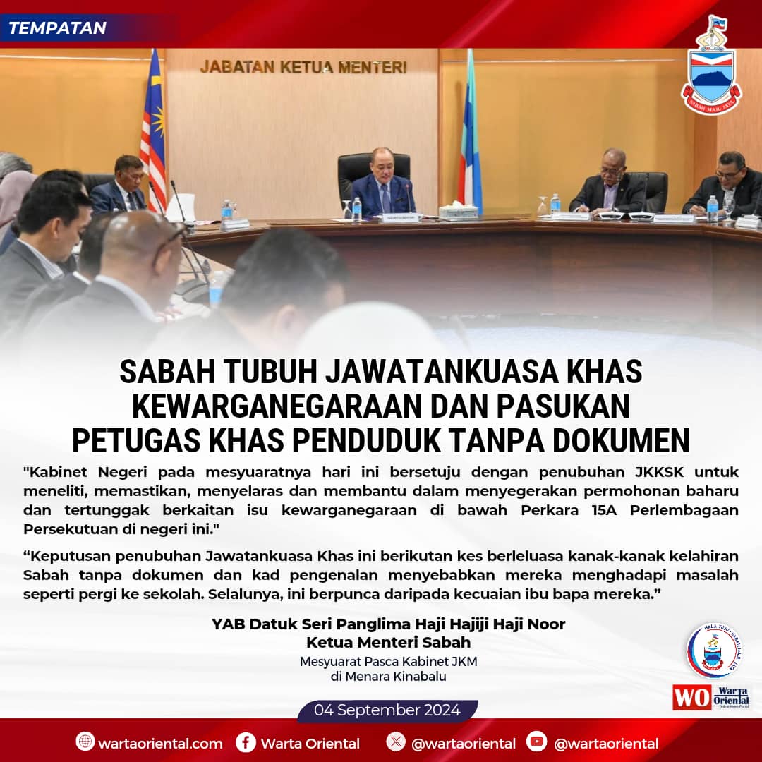 Sabah tubuh Jawatankuasa Khas kewarganegaraan dan Pasukan Petugas Khas penduduk tanpa dokumen