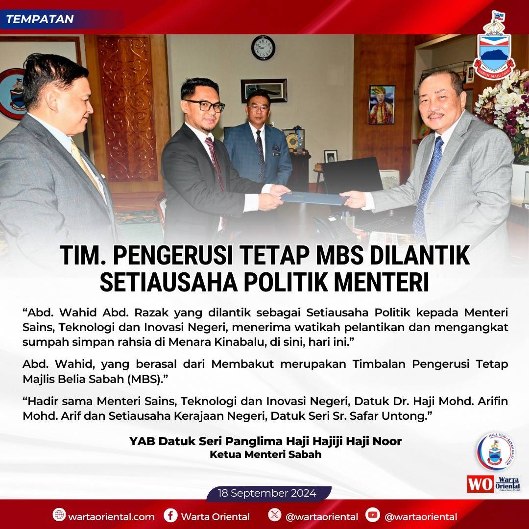 Tim. Pengerusi Tetap MBS dilantik Setiausaha Politik Menteri KSTI
