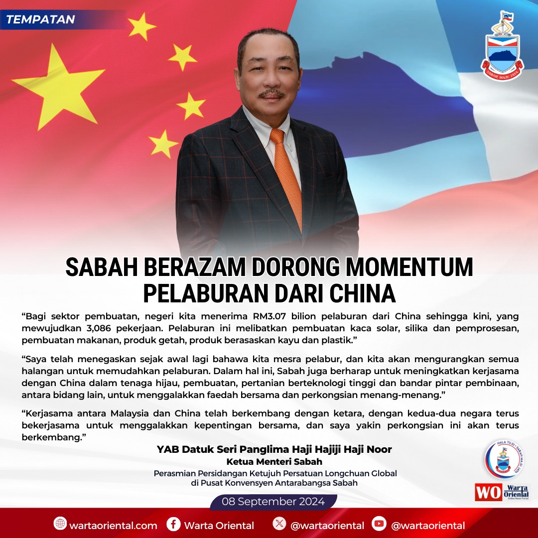 Sabah berazam dorong momentum pelaburan dari China