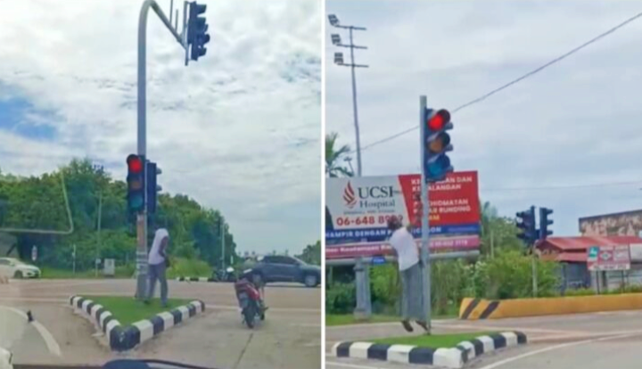 Lelaki rosakkan lampu isyarat guna parang ditangkap