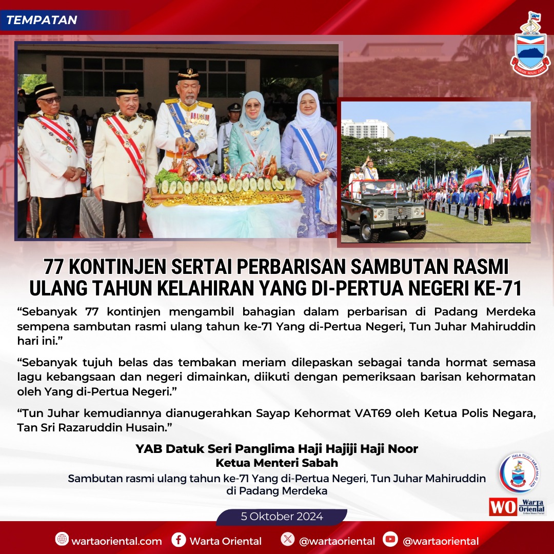 77 kontinjen sertai perbarisan sambutan ulang tahun rasmi kelahiran TYT ke-71