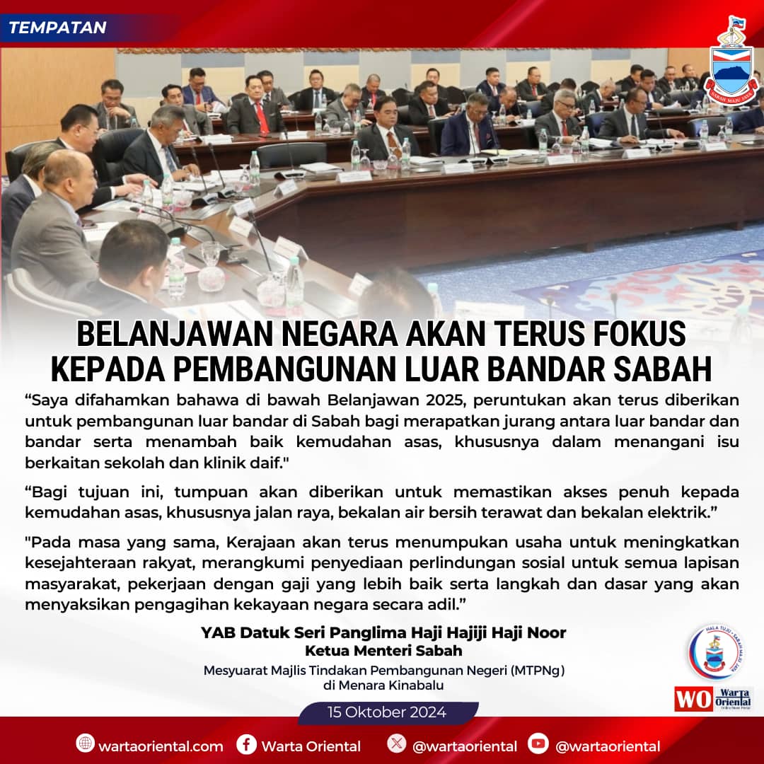 Belanjawan Negara akan terus fokus kepada pembangunan luar bandar Sabah — KM