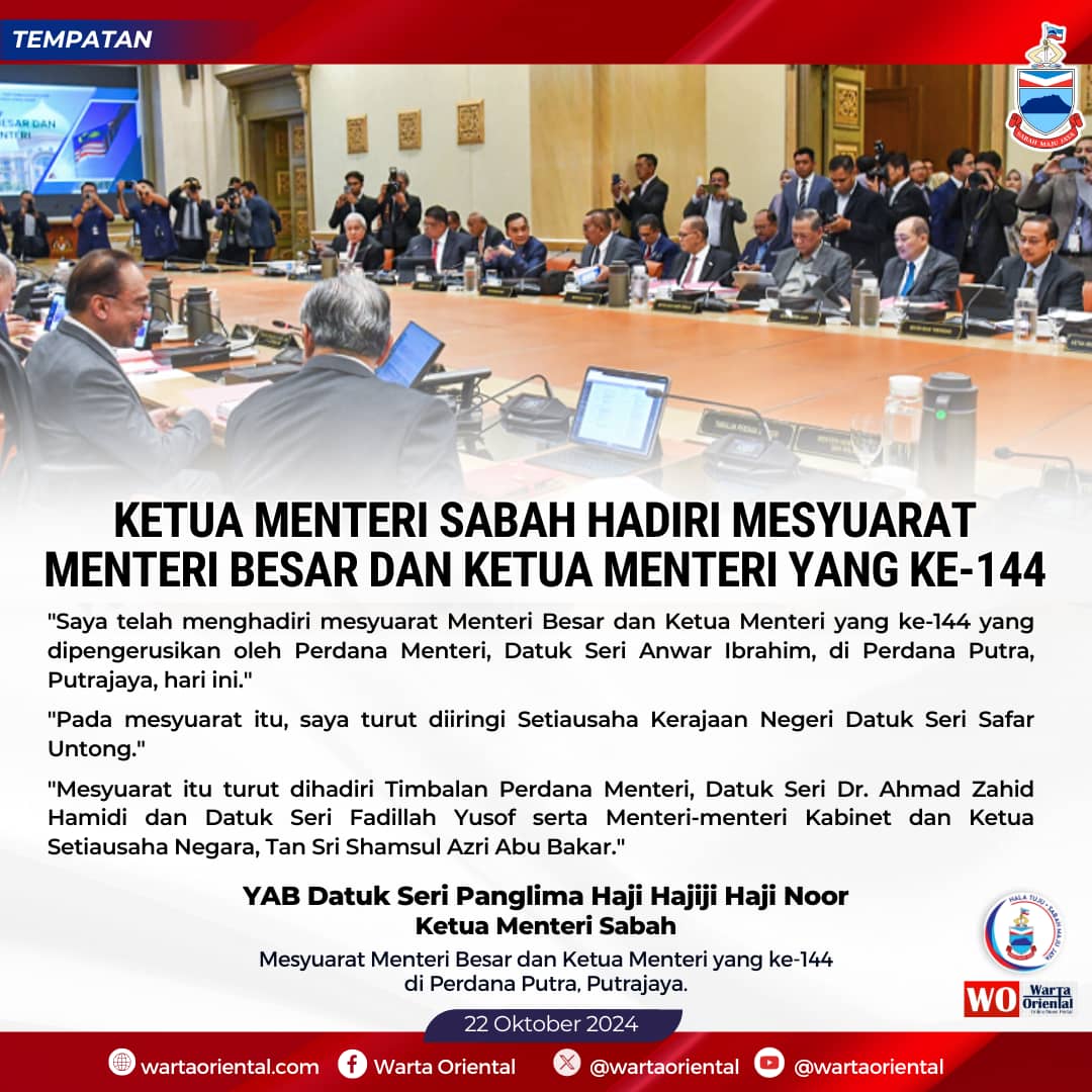 Hajiji hadiri mesyuarat Menteri Besar dan Ketua Menteri yang ke-144