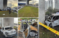 Pemandu rentung selepas kereta langgar tiang MRT