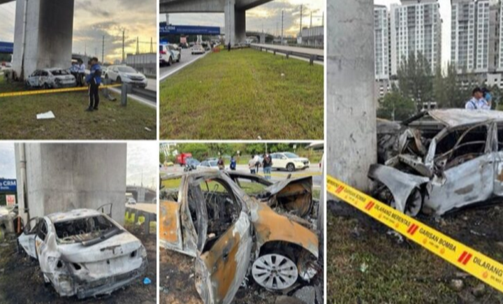 Pemandu rentung selepas kereta langgar tiang MRT