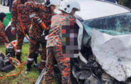 Lapan sekeluarga cedera kereta bertembung treler