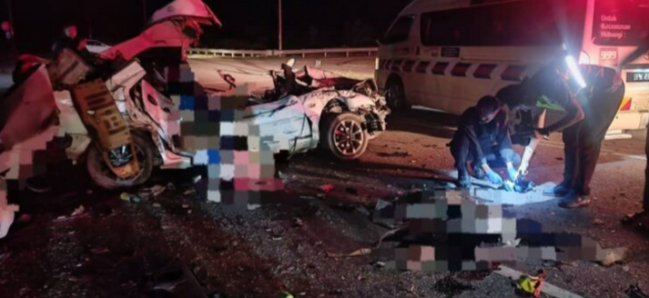 Dua maut, lima parah kereta bertembung