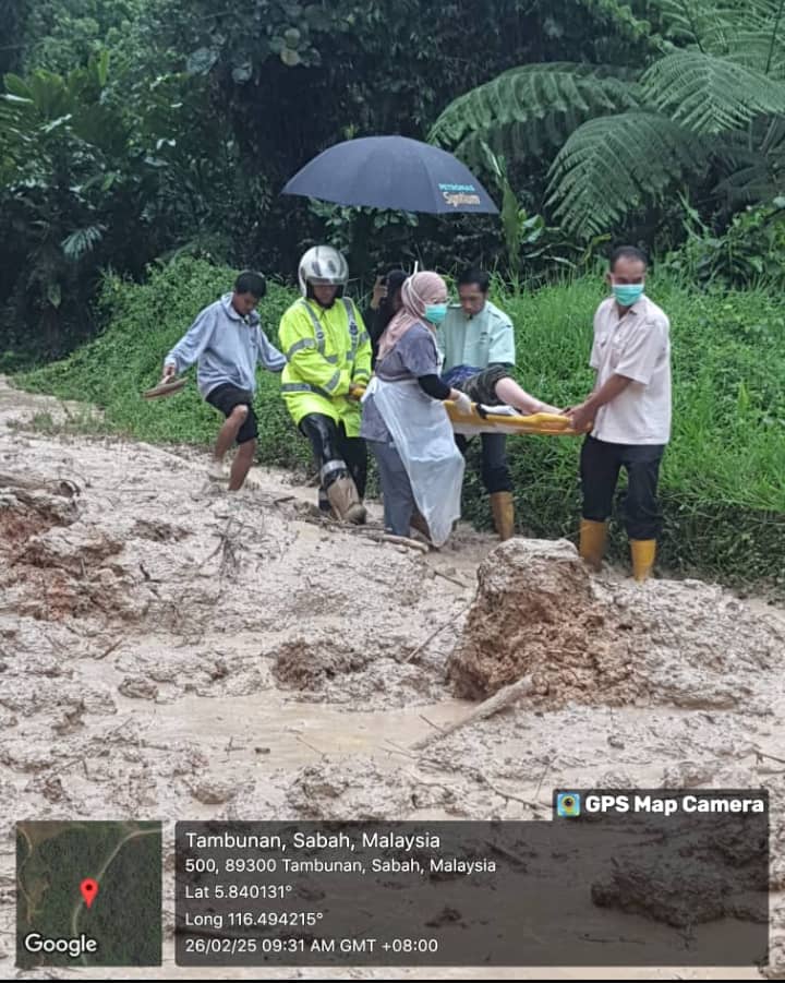 Wanita hamil berjaya diselamatkan ketika tanah runtuh di Jalan Ranau-Tambunan