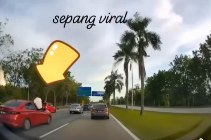 Dua lelaki ditahan, panjat bumbung kereta sedang bergerak