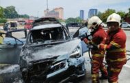 Kereta terbakar selepas bertembung di KK, enam cedera