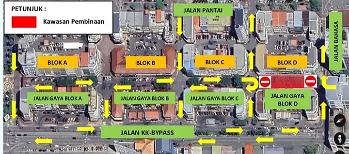 Jalan raya Blok D, Jalan Gaya ditutup sementara untuk kerja naik taraf