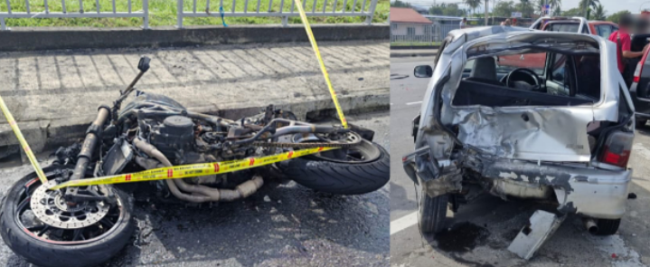 Penunggang maut, motosikal terbakar dalam kemalangan di Putatan