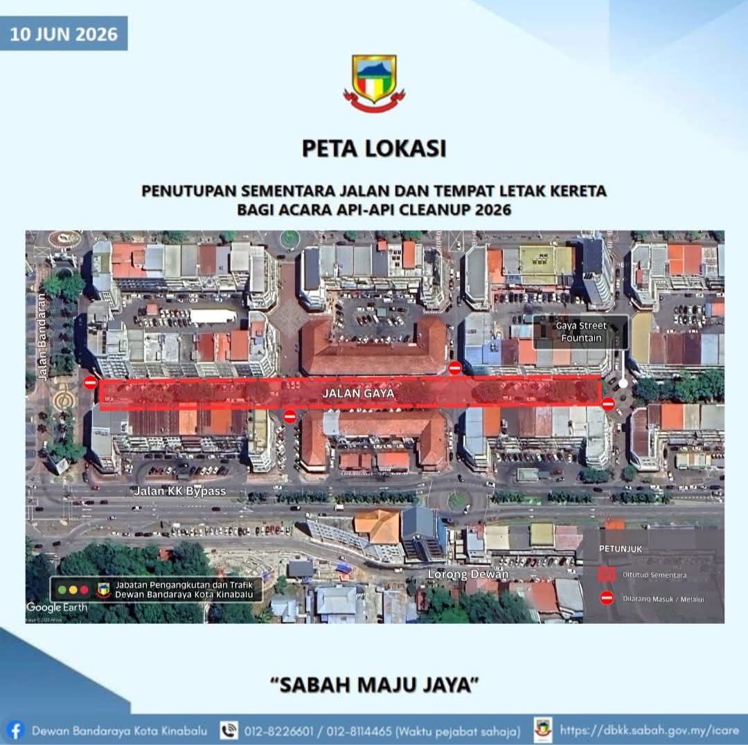 Jalan Gaya ditutup sementara esok sempena Api-Api Cleanup 2026
