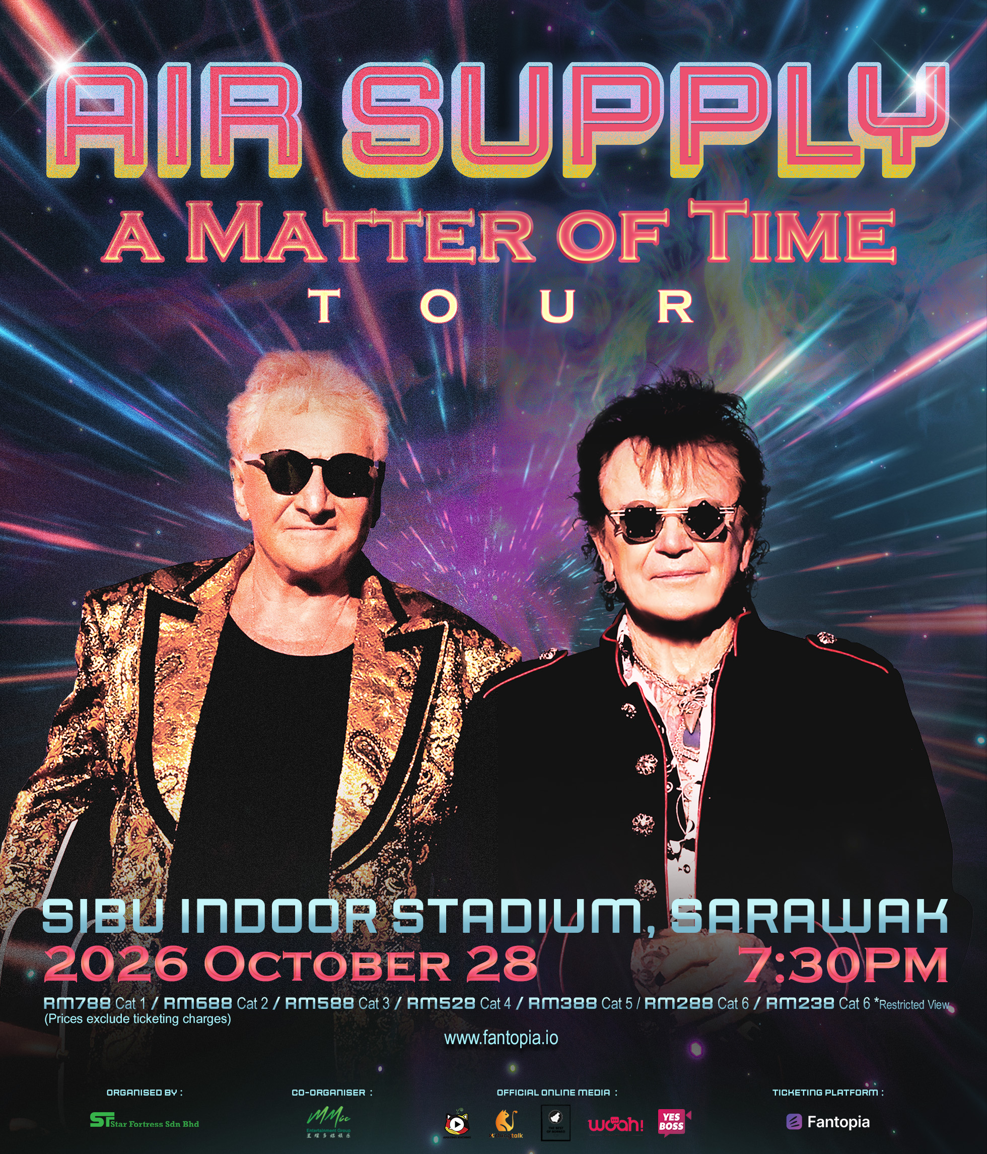 Air Supply tiba di Sibu sempena konsert ulang tahun ke-50